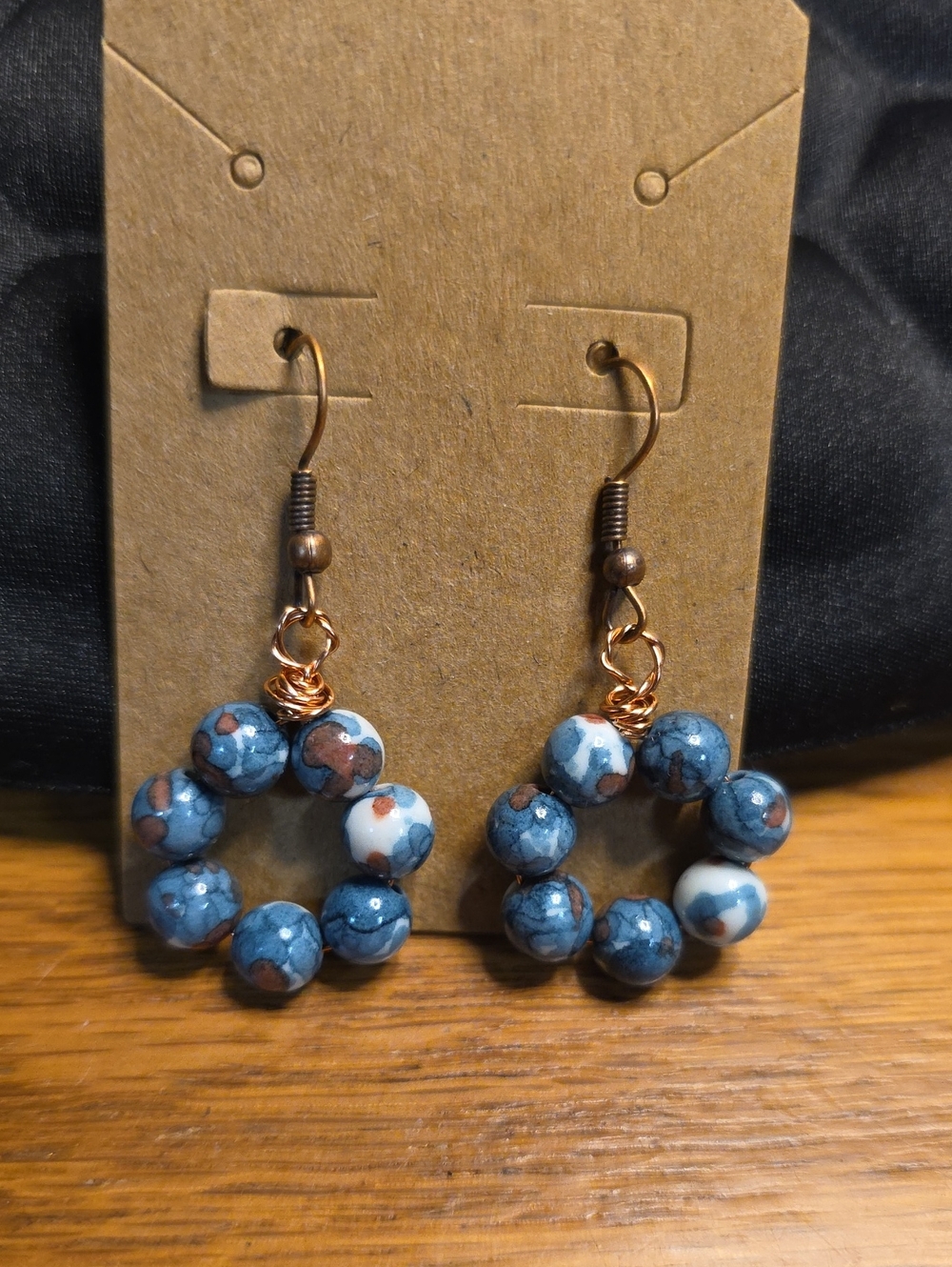 Handmade Blue Stone Bead Hoop Earrings -  On Copper